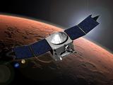 This image shows an artist concept of NASA's Mars Atmosphere and Volatile Evolution (MAVEN) mission.