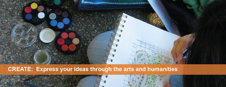 Create: Express your ideas through the arts and humanities. A student is sketching a community on Mars.