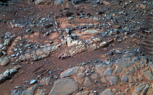 This image from the panoramic camera (Pancam) on NASA's Mars Exploration Rover Opportunity shows a pale rock called "Esperence," which was inspected by the rover in May 2013