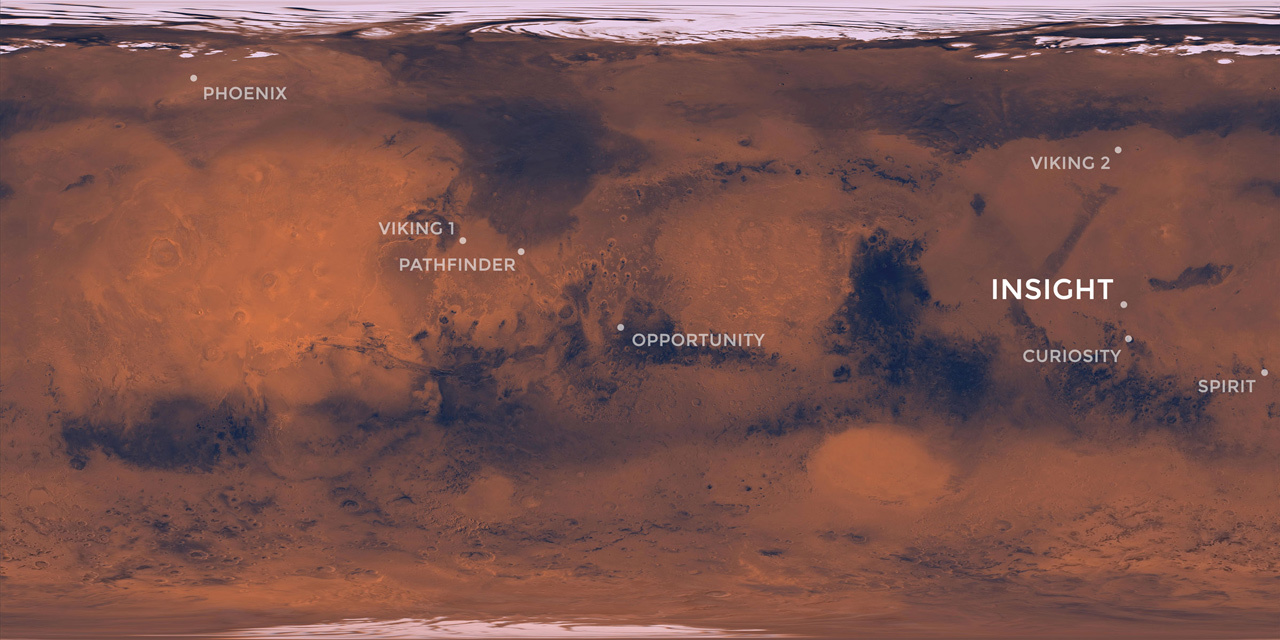 Map of Mars landing sites.