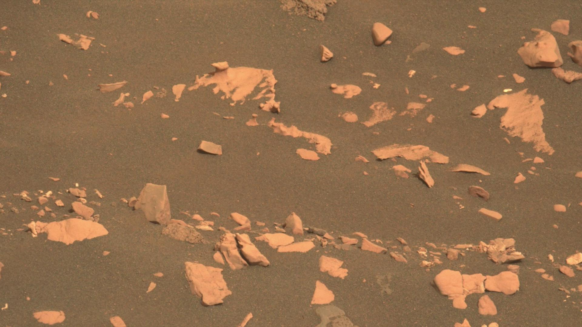 slide 4 - This image of a mushroom-shaped rock feature (top left) was acquired on June 13, 2022 (Sol 467) at the local mean solar time of 13:00:39 using the Mastcam-Z instrument. 