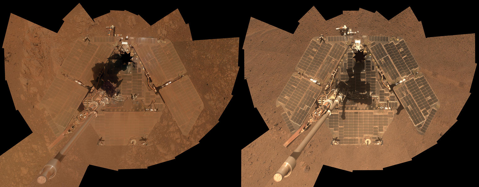 Cleaned Solar Arrays Gleam in Mars Rover's New Selfie