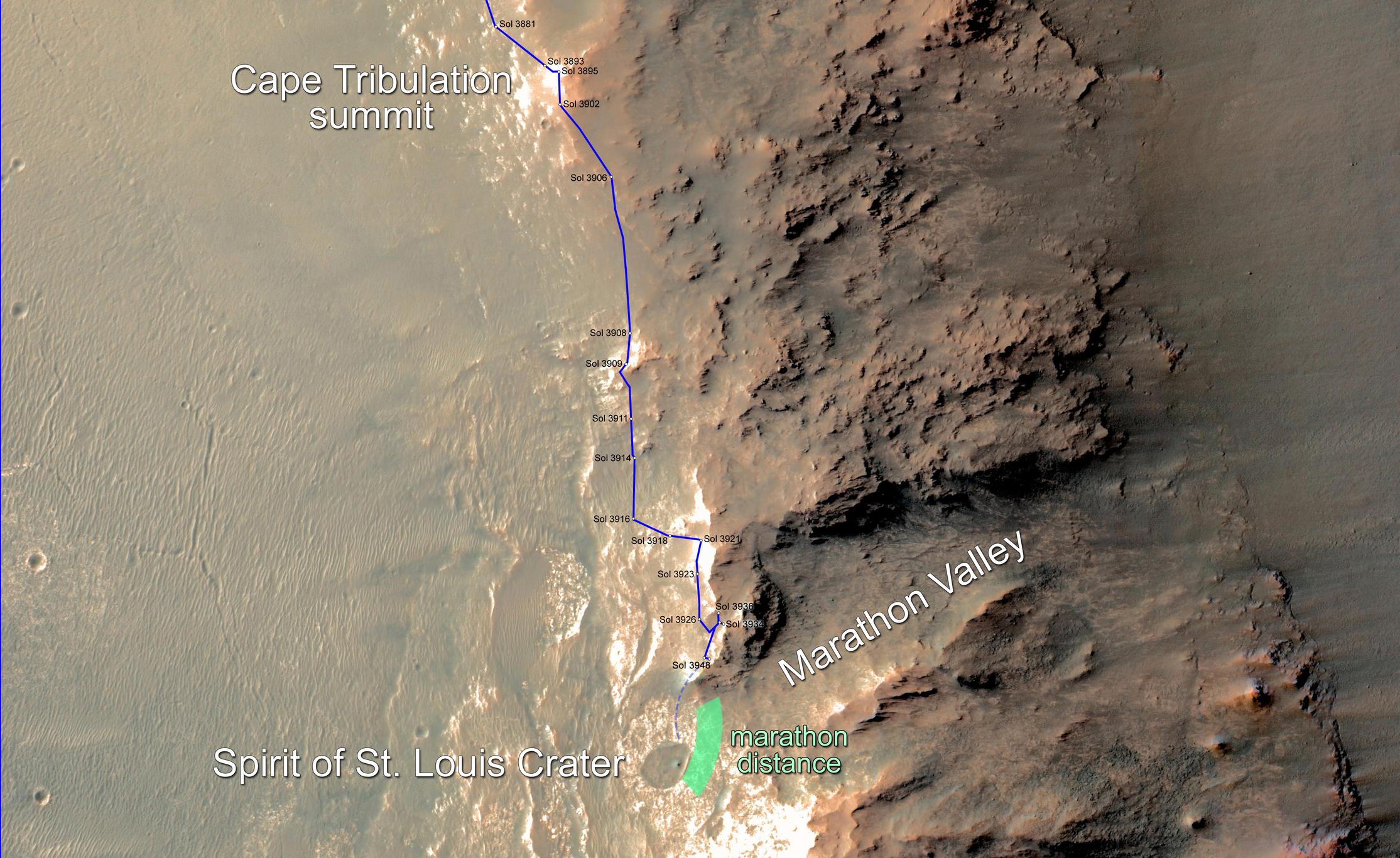 Rover's Progress Toward Mars Marathon, Sol 3948