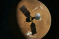 In this animation, Mars Reconnaissance Orbiter, set against the black of space and the muted orange of Mars, rotates to get into position for imaging.  As the craft turns, the point of view zooms toward the instrument deck, where the viewer gets a close-up view of the context imager.  Then, a rectangular strip of the planet is highlighted, indicating the area that the context imager first imaged.  The remainder of the animation is a pan down the entire first context image (black and white), which features many large and small craters.