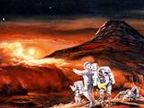 Artist's concept of the landing of the first human mission to Mars.