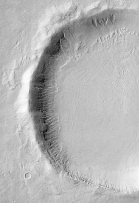 Gullies on martian crater, seen by Odyssey's Themis instrument