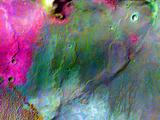 Part of a multispectral THEMIS infrared image of Nili Patera caldera on Syrtis Major has been superimposed on a high-resolution THEMIS visual image.