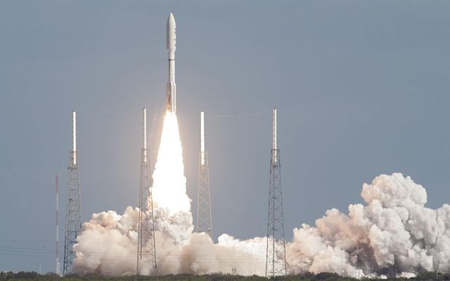 NASA's Mars Science Laboratory spacecraft, sealed inside its payload fairing atop the United Launch Alliance Atlas V rocket, clears the tower at Space Launch Complex 41 on Cape Canaveral Air Force Station in Florida.
The mission lifted off at 10:02 a.m. EST (7:02 a.m. PST), Nov. 26, beginning an eight-month interplanetary cruise to Mars. The spacecraft's components include a car-sized rover, Curiosity, which has 10 science instruments designed to search for signs of life, including methane, and to help determine if this gas is from a biological or geological source.