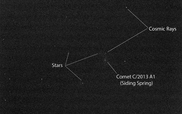 Researchers used the panoramic camera (Pancam) on NASA's Mars Exploration Rover Opportunity to capture this 10-second-exposure view of comet C/2013 A1 Siding Spring as it passed near Mars on Oct. 19, 2014.