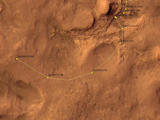 This map shows the route driven by NASA's Mars rover Curiosity through the 636 Martian day, or sol, of the rover's mission on Mars (May 21, 2014).