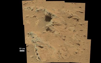 NASA's Curiosity rover found evidence for an ancient, flowing stream on Mars at a few sites, including the rock outcrop pictured here, which the science team has named "Hottah" after Hottah Lake in Canada's Northwest Territories.