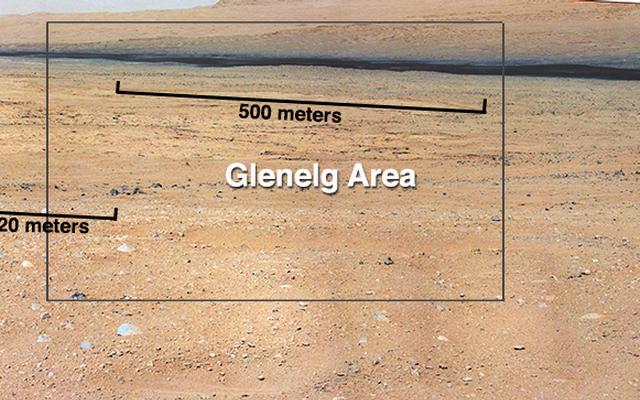 This mosaic from the Mast Camera on NASA's Curiosity rover shows the view looking toward the "Glenelg" area, where three different terrain types come together.