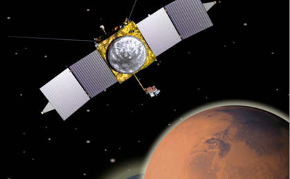 This is an artist's conception of NASA's Mars Atmosphere and Volatile Evolution MissioN (MAVEN)  Mars orbiter.