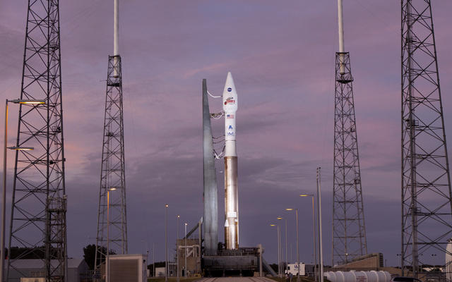 At Cape Canaveral Air Force Station's Space Launch Complex 41 a United Launch Alliance Atlas V rocket stands ready to boost the Mars Atmosphere and Volatile Evolution, or MAVEN, spacecraft on a 10-month journey to the Red Planet.