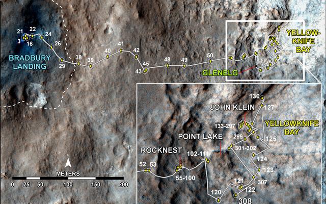 Curiosity's Traverse Map Through Sol 308