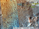 This map shows the route driven by NASA's Mars rover Curiosity through the 410 Martian day, or sol, of the rover's mission on Mars (October 1, 2013).