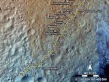 This map shows the route driven by NASA's Mars rover Curiosity through the 474 Martian day, or sol, of the rover's mission on Mars (December 6, 2013).