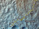 This map shows the route driven by NASA's Mars rover Curiosity through the 488 Martian day, or sol, of the rover's mission on Mars (December 21, 2013).