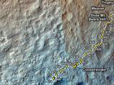 This map shows the route driven by NASA's Mars rover Curiosity through the 490 Martian day, or sol, of the rover's mission on Mars (December 23, 2013).