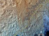 This map shows the route driven by NASA's Mars rover Curiosity through the 515 Martian day, or sol, of the rover's mission on Mars (January 17, 2014).
