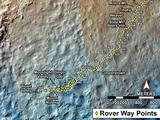This map shows the route driven by NASA's Mars rover Curiosity through the 546 Martian day, or sol, of the rover's mission on Mars (February 18, 2014).