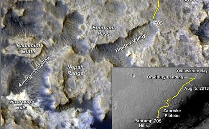 The main map here shows the assortment of landforms near the location of NASA's Curiosity Mars rover as the rover's second anniversary of landing on Mars nears.