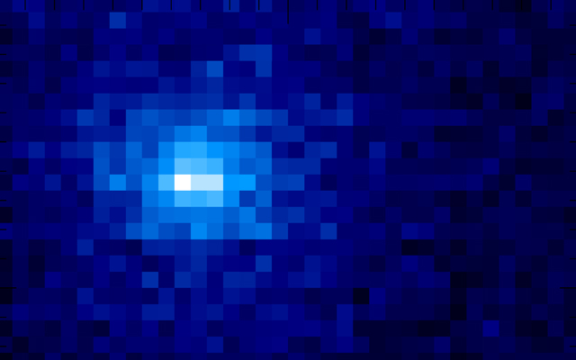 NASA's MAVEN spacecraft obtained this ultraviolet image of hydrogen surrounding comet Siding Spring on Oct. 17, 2014, two days before the comet's closest approach to Mars.
