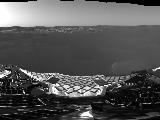 This 360-degree panorama is one of the first images beamed back to Earth from the Mars Exploration Rover Opportunity shortly after it touched down at Meridiani Planum, Mars. The image was captured by the rover's navigation camera.