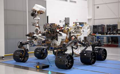 This is the right-eye member of a stereo pair of images of the Mars Science Laboratory mission's rover, Curiosity.