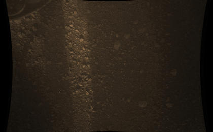 This full-resolution color image from NASA's Curiosity Rover shows the gravel-covered surface of Mars. It was taken by the Mars Descent Imager (MARDI) several minutes after Curiosity touched down on Mars.