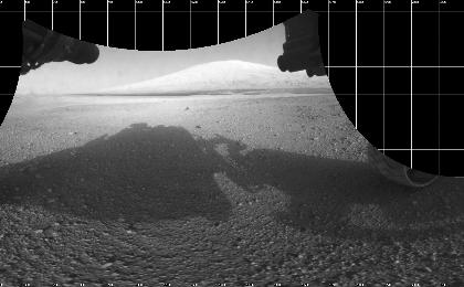 The Curiosity engineering team created this view from images taken by NASA's Curiosity rover front hazard avoidance cameras underneath the rover deck on Sol 0.