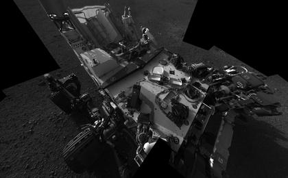 This full-resolution self-portrait shows the deck of NASA's Curiosity rover from the rover's Navigation camera.