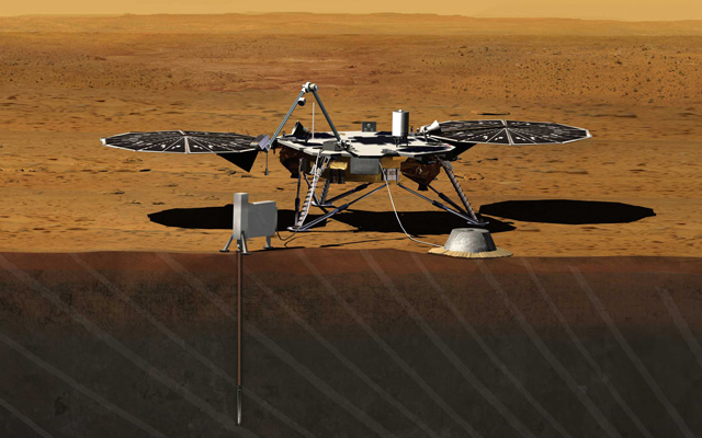Artist rendition of the proposed InSight (Interior exploration using Seismic Investigations, Geodesy and Heat Transport) Lander.