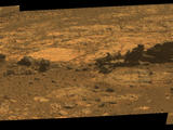 Rock fins up to about 1 foot (30 centimeters) tall dominate this scene from the panoramic camera (Pancam) on NASA's Mars Exploration Rover Opportunity.
