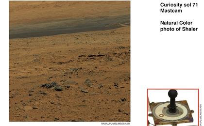 This image of terrain inside Mars' Gale Crater and the inset of the calibration target for the Mast Camera (Mastcam) on NASA's Mars rover Curiosity illustrate how the calibration target aids researchers in adjusting images to estimate "natural" color, or approximately what the colors would look like if we were to view the scene ourselves on Mars, using the known colors of materials on the target.