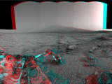 Left and right eyes of the Navigation Camera (Navcam) in NASA's Curiosity Mars rover took the dozens of images combined into this stereo scene of the rover and its surroundings.