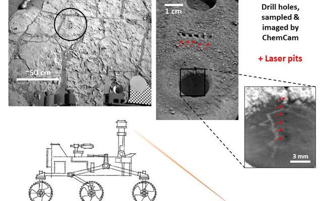 NASA's Curiosity Mars rover targeted the laser of the Chemistry and Camera (ChemCam) instrument with remarkable accuracy for assessing the composition of the wall of a drilled hole and tailings that resulted from the drilling.