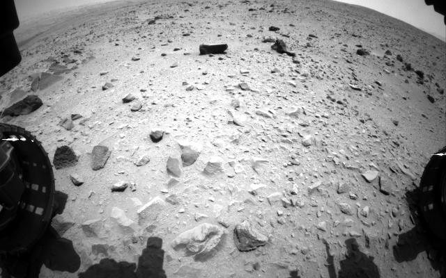 NASA's Curiosity Mars rover captured this image with its left front Hazard-Avoidance Camera (Hazcam) just after completing a drive that took the mission's total driving distance past the 1 kilometer (0.62 mile) mark.
