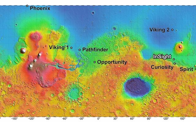 The process of selecting a site for NASA's next landing on Mars, planned for September 2016, has narrowed to four semifinalist sites located close together in the Elysium Planitia region of Mars.
