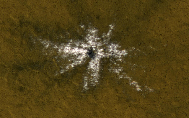 This image taken on May 19, 2010, shows an impact crater that had not existed when the same location on Mars was previously observed in March 2008.