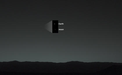 This view of the twilight sky and Martian horizon taken by NASA's Curiosity Mars rover includes Earth as the brightest point of light in the night sky