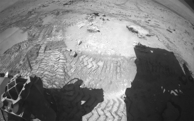 The series of nine images making up this animation were taken by the rear Hazard-Avoidance Camera (rear Hazcam) on NASA's Curiosity Mars rover as the rover drove over a dune spanning "Dingo Gap" on Mars.