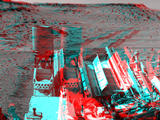 This stereo view combining images taken on Feb. 10, 2014, by the Navigation Camera (Navcam) on NASA's Curiosity Mars rover looks back to where the rover crossed a dune at "Dingo Gap" four days earlier. It appears three dimensional when viewed through red-blue glasses with the red lens on the left.
