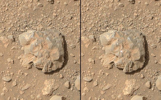 NASA's Curiosity Mars rover used the camera on its arm on July 12, 2014, to catch the first images of sparks produced by the rover's laser being shot at a rock on Mars.  The left image is from before the laser zapped this rock, called "Nova."  The spark is at the center of the right image.