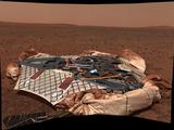 This image shows the Spirit rover's landing site, the Columbia Memorial Station, at Gusev Crater, Mars.
