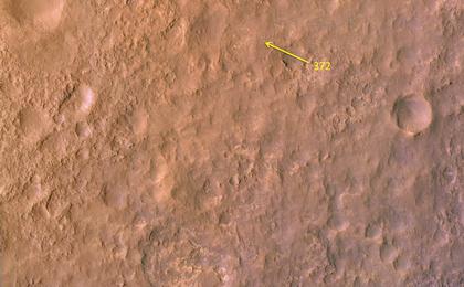 This map shows the route driven by NASA's Mars rover Curiosity through the 372 Martian day, or sol, of the rover's mission on Mars (August 23, 2013).