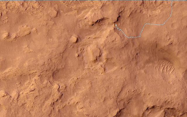 This map shows the route driven by NASA's Mars rover Curiosity through the 532 Martian day, or sol, of the rover's mission on Mars (February 3, 2014).