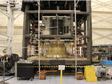 The MAVEN spacecraft structure is placed into a reaction chamber, where it completed a static loads test to ensure that it will withstand the extreme forces of launch.