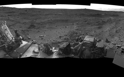 This 360-degree panorama from NASA's Mars rover Curiosity shows the rocky terrain surrounding it as of its 55th Martian day, or sol, of the mission (Oct. 1, 2012).