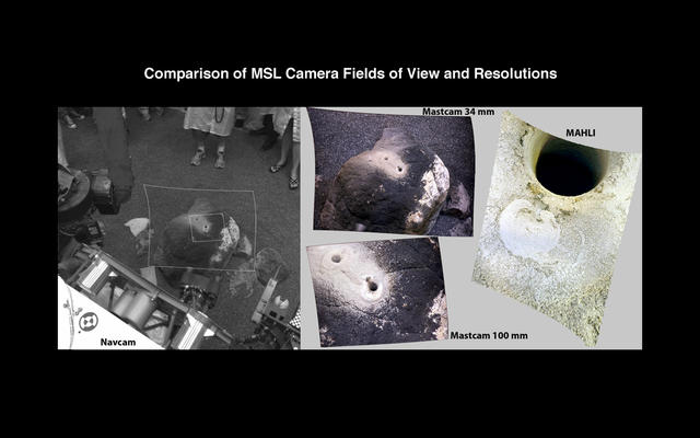 This set of images compares test images taken by four cameras on NASA's Curiosity rover at NASA's Jet Propulsion Laboratory before launch.
